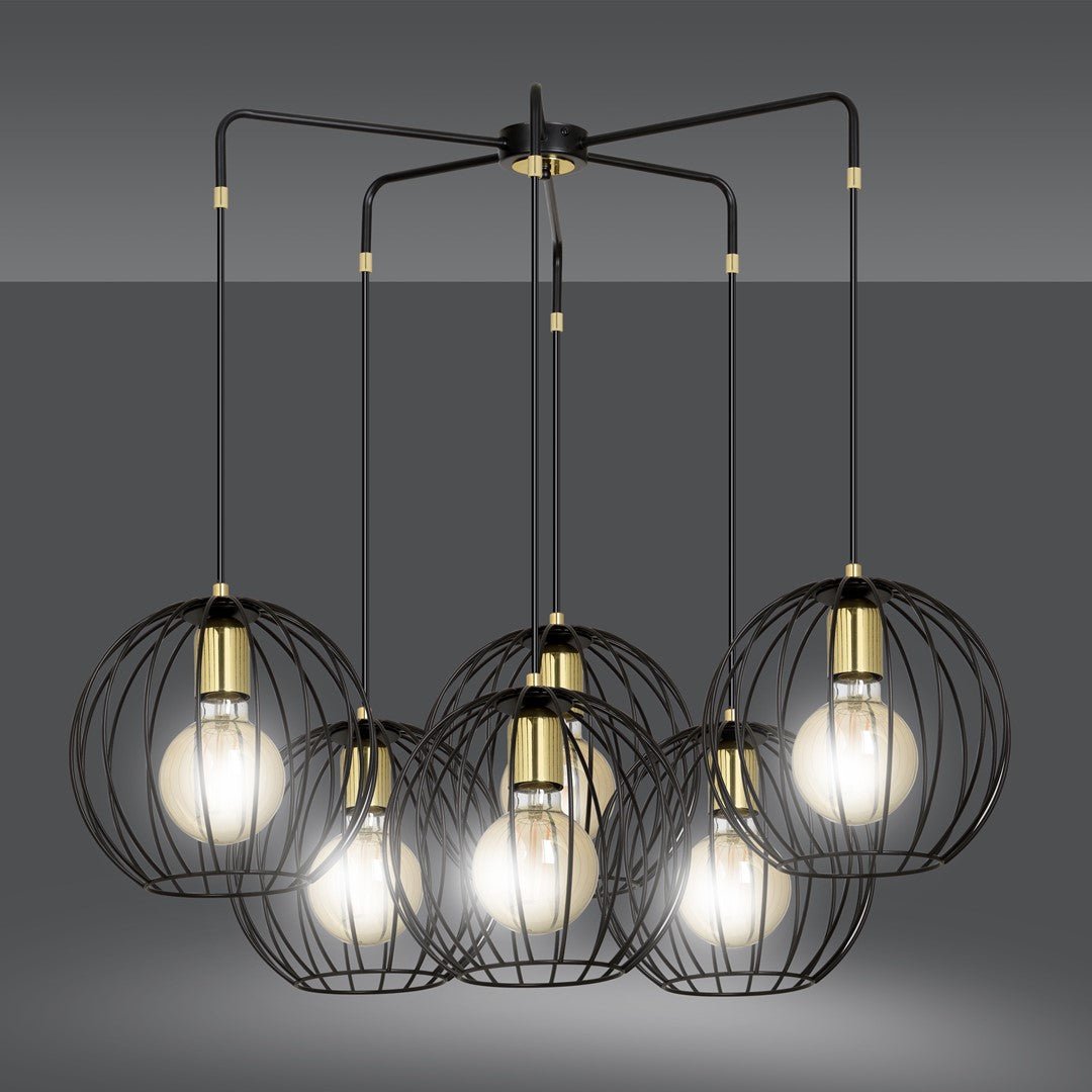 Lampa wisząca ALBIO 6 BLACK nowoczesna, loft, czarno/złota - LAITICA