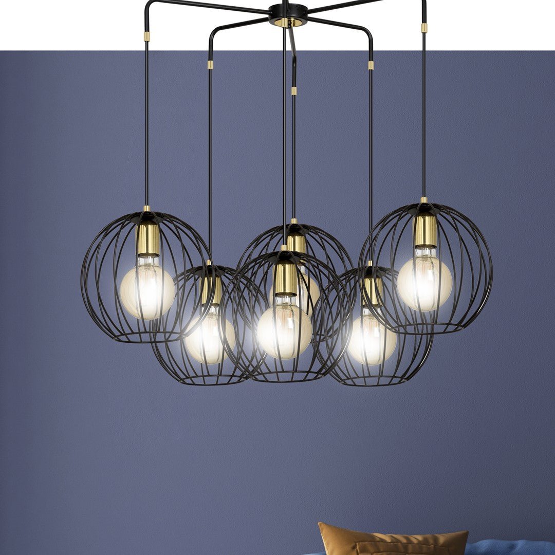 Lampa wisząca ALBIO 6 BLACK nowoczesna, loft, czarno/złota - LAITICA