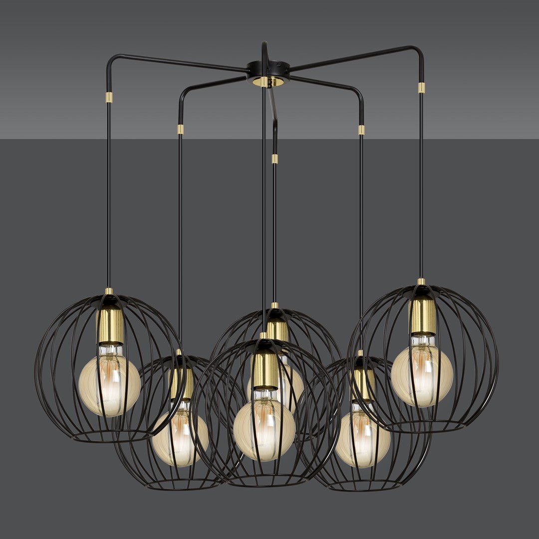 Lampa wisząca ALBIO 6 BLACK nowoczesna, loft, czarno/złota - LAITICA