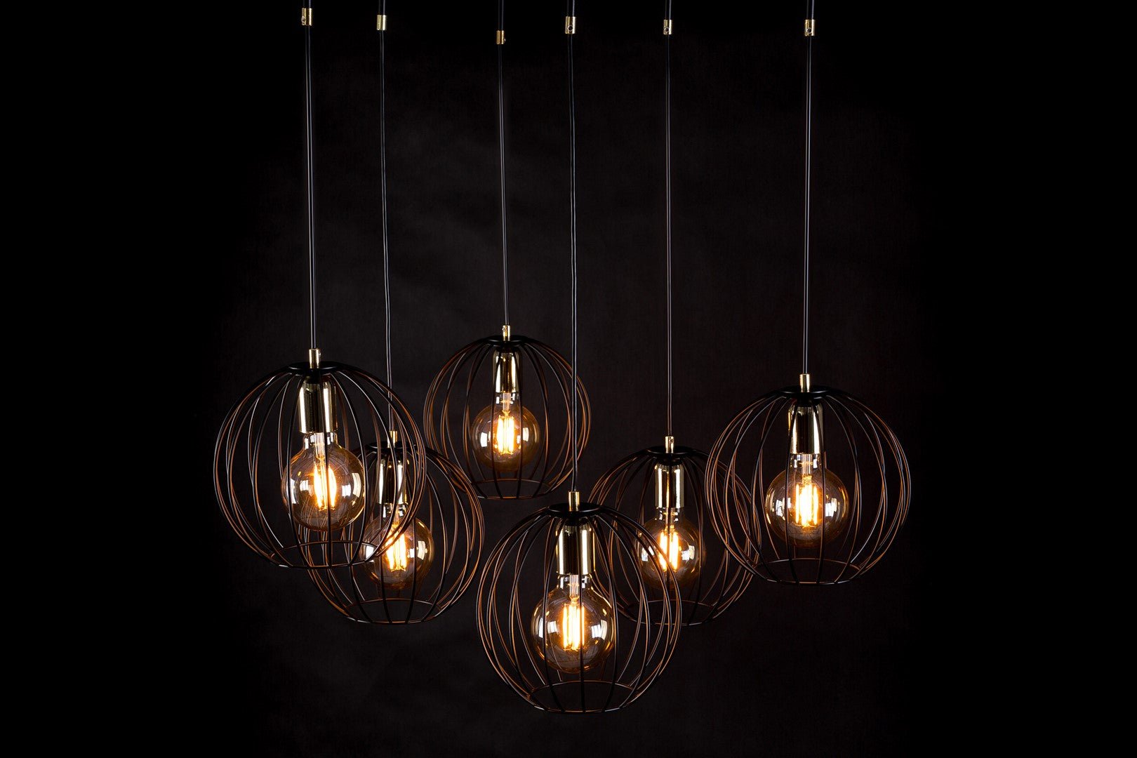 Lampa wisząca ALBIO 6 BLACK nowoczesna, loft, czarno/złota - LAITICA