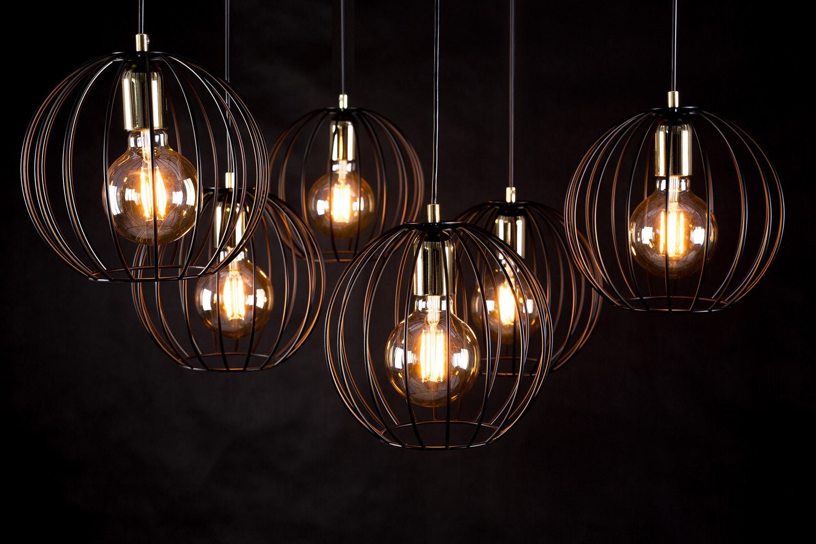 Lampa wisząca ALBIO 6 BLACK nowoczesna, loft, czarno/złota - LAITICA