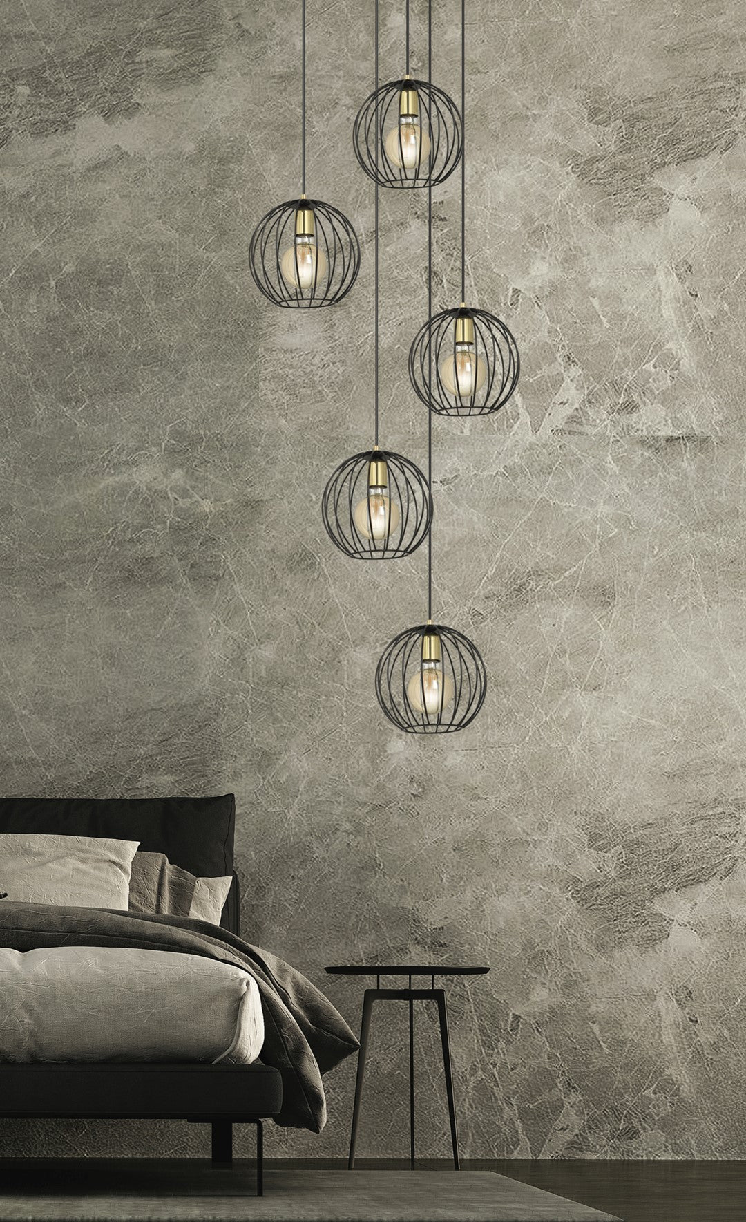 Lampa wisząca ALBIO 6 BLACK nowoczesna, loft, czarno/złota - LAITICA