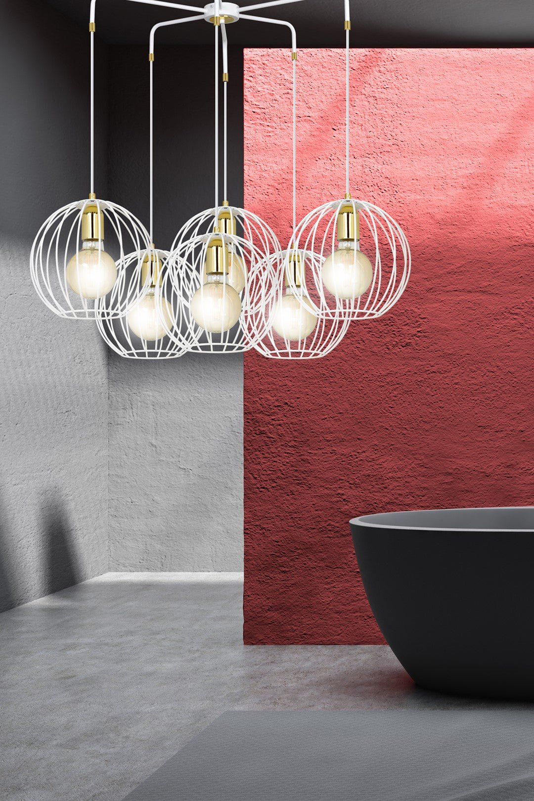 Lampa wisząca ALBIO 6 WHITE nowoczesna, loft, biało/złota - LAITICA