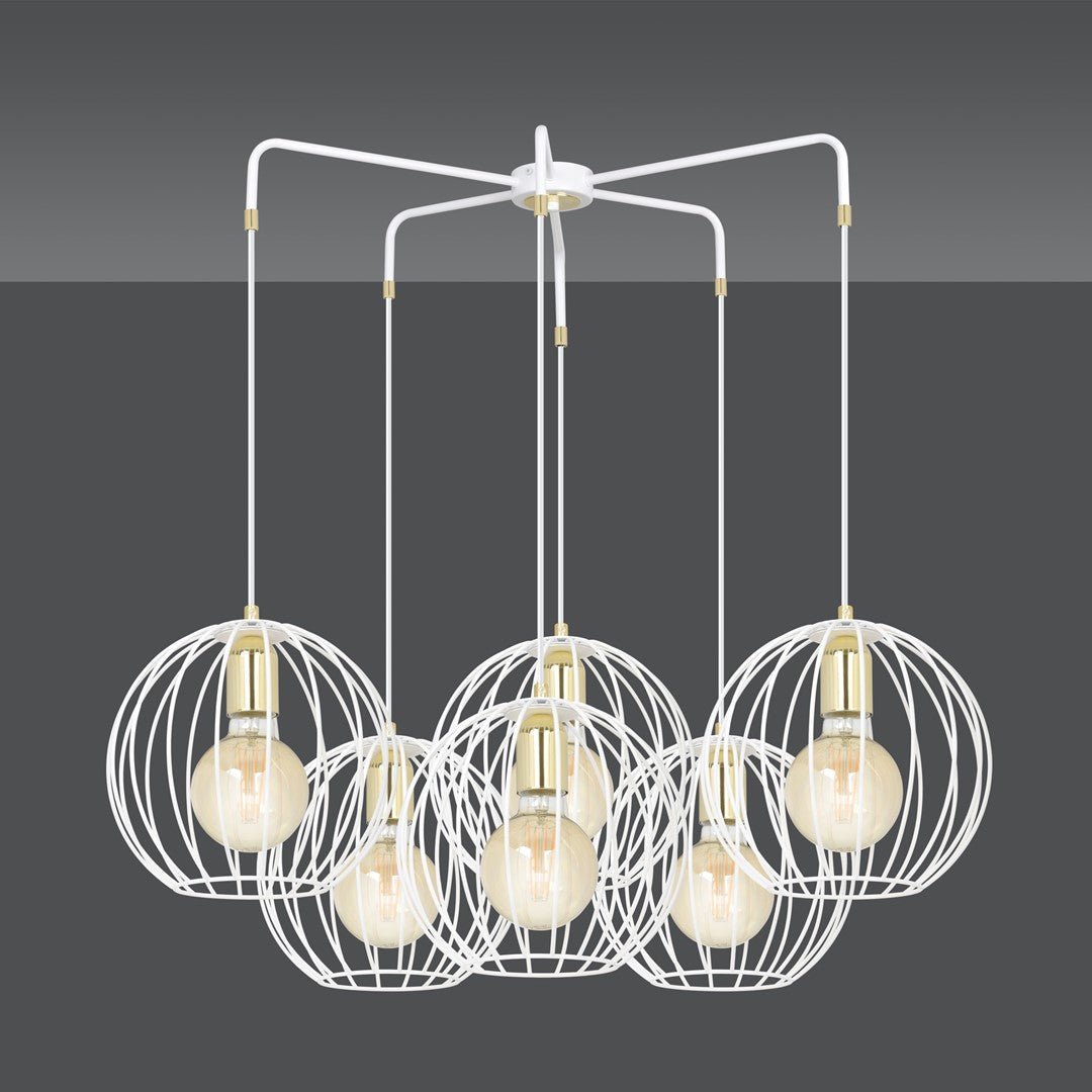 Lampa wisząca ALBIO 6 WHITE nowoczesna, loft, biało/złota - LAITICA