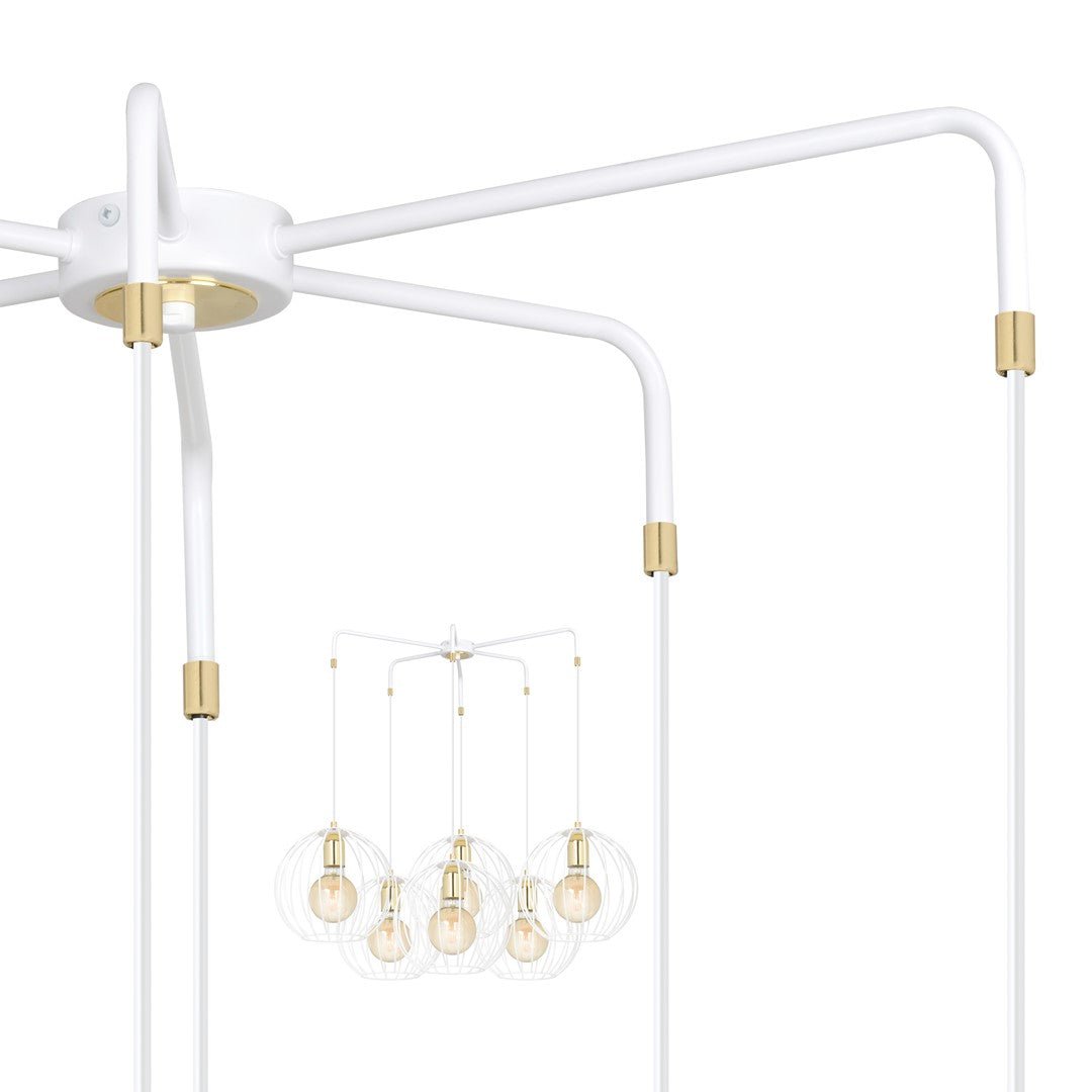 Lampa wisząca ALBIO 6 WHITE nowoczesna, loft, biało/złota - LAITICA