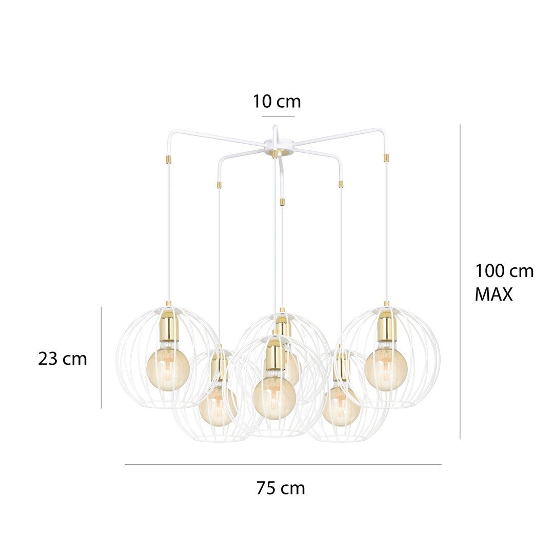 Lampa wisząca ALBIO 6 WHITE nowoczesna, loft, biało/złota - LAITICA
