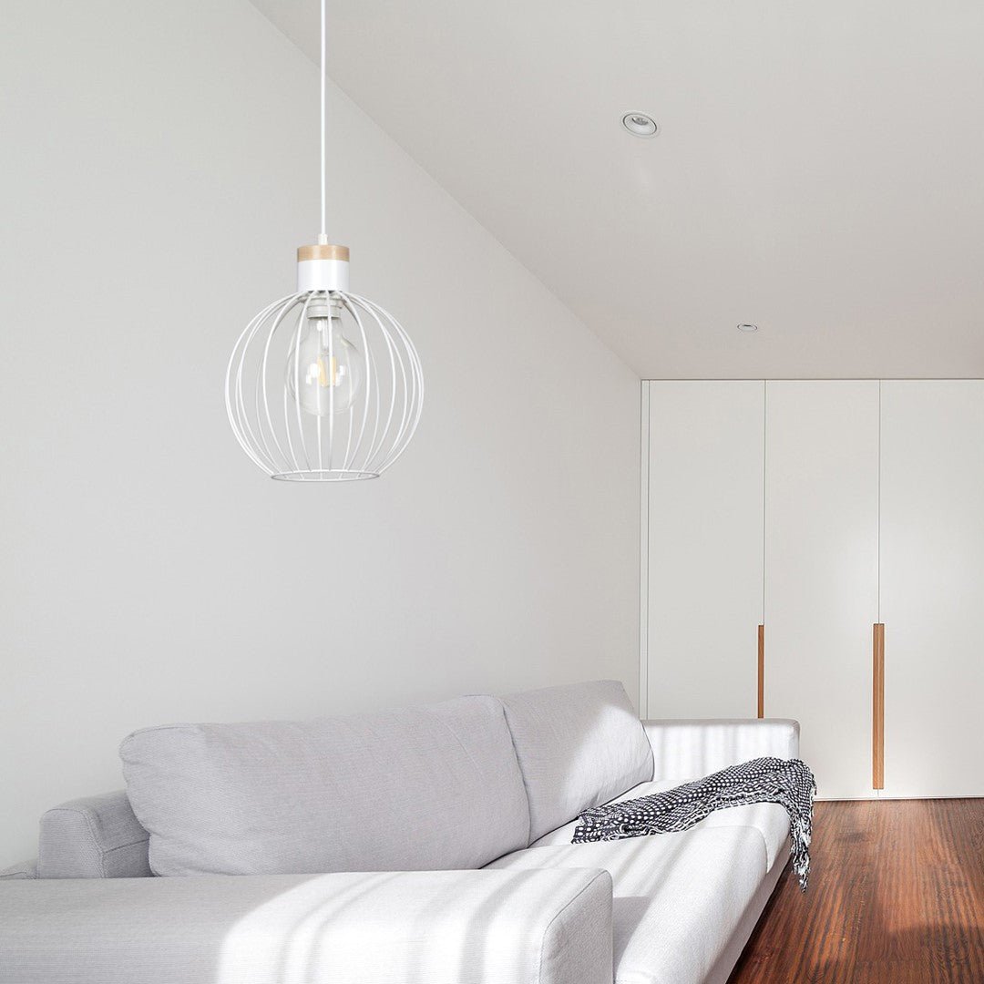 Lampa wisząca BARBADO 1 WHITE skandynawska, drewno, biała - LAITICA