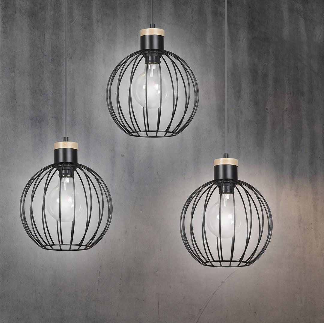 Lampa wisząca BARBADO 3 BLACK skandynawska, drewno, czarna - LAITICA
