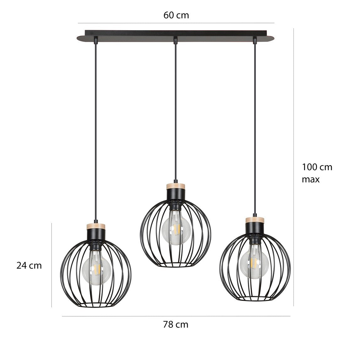 Lampa wisząca BARBADO 3 BLACK skandynawska, drewno, czarna - LAITICA
