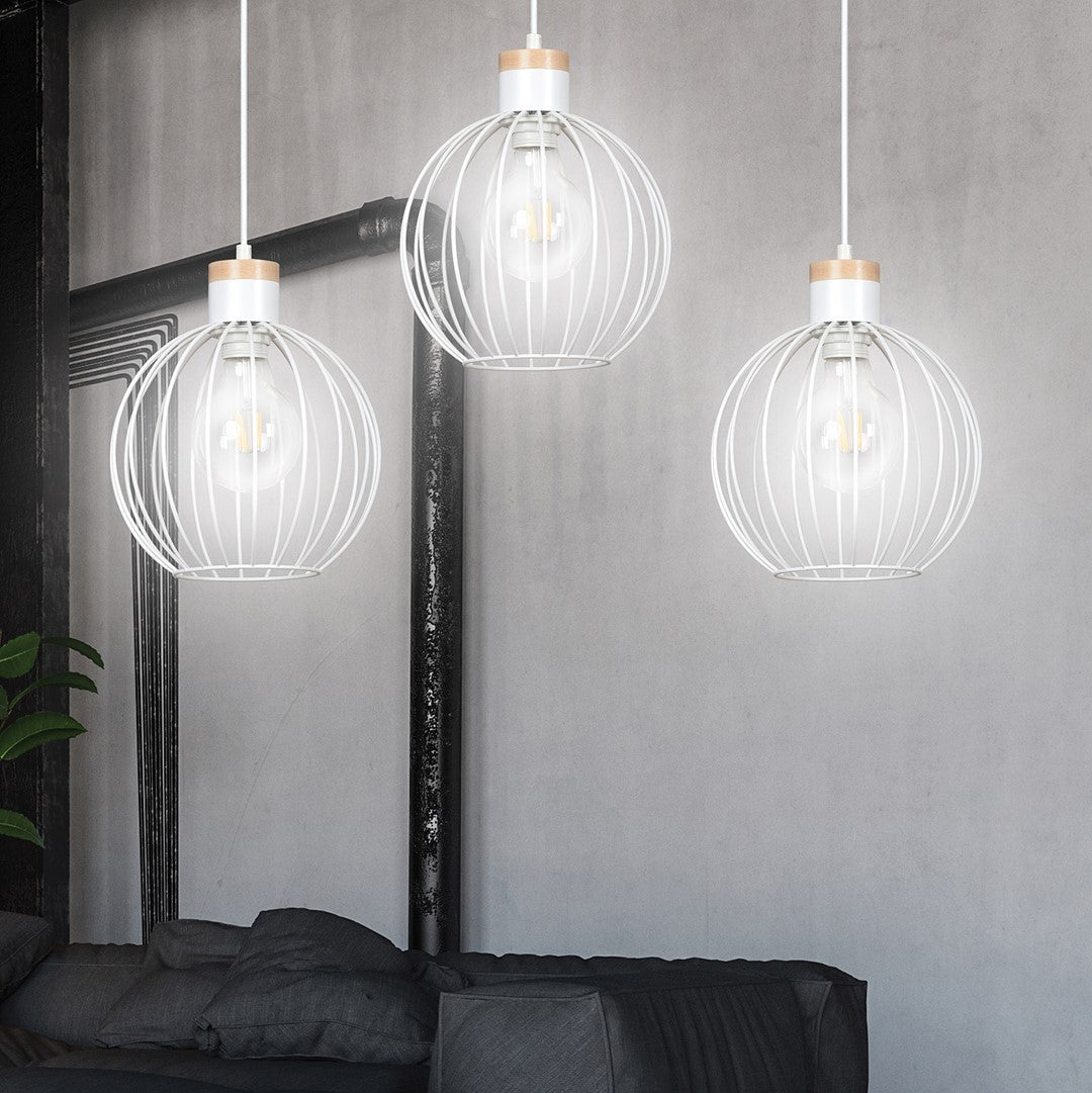 Lampa wisząca BARBADO 3 WHITE skandynawska, drewno, biała - LAITICA