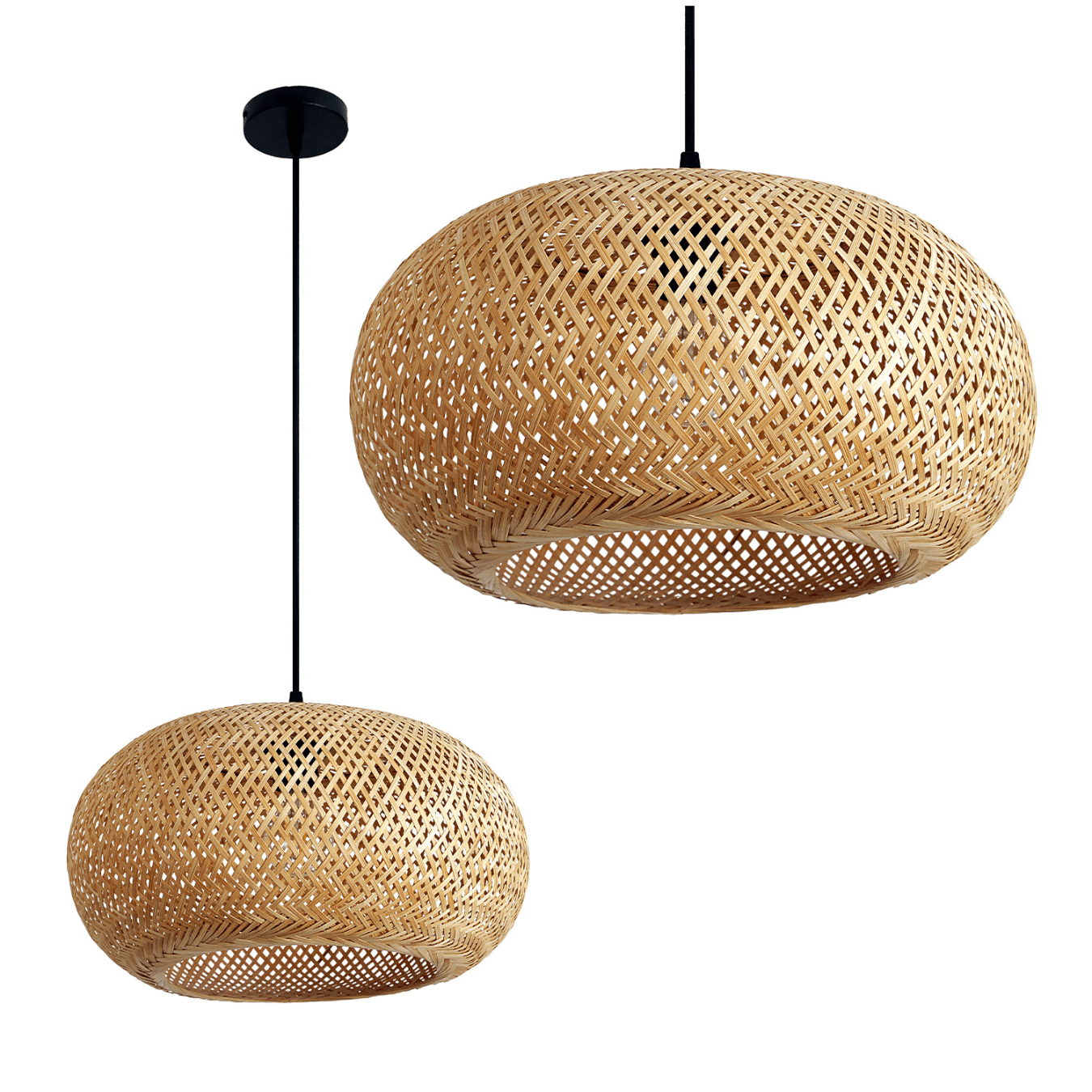 Lampa Wisząca BELMO sufitowa beż/czarny ABAŻUR pleciona BAMBUSOWA 1xE27 - LAITICA