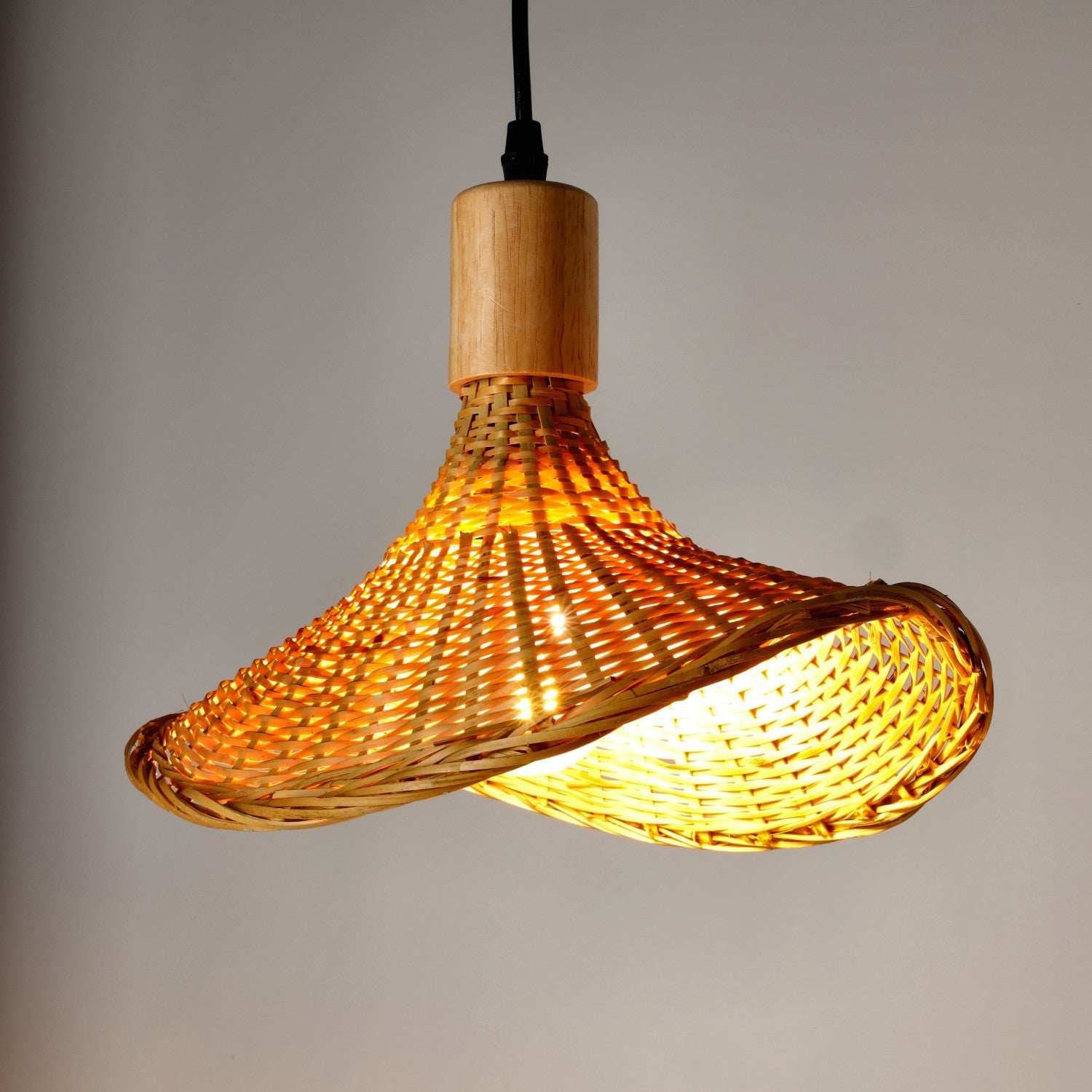 Lampa wisząca BIMINI boho klosz 33cm pleciony Naturalna SUFITOWA E27 Bambus - LAITICA