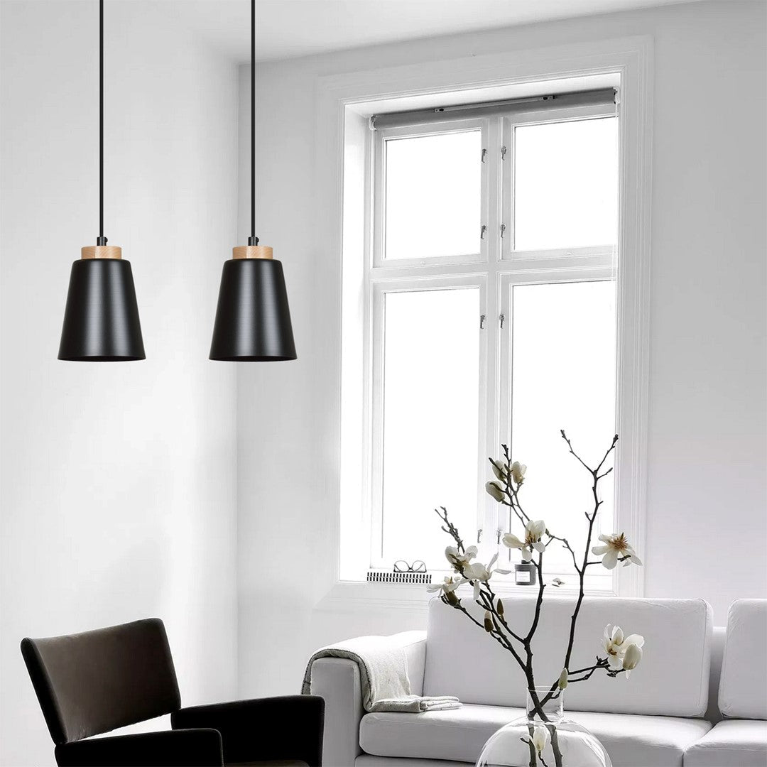 Lampa wisząca BOLERO 1 BLACK skandynawska, drewno, czarna - LAITICA