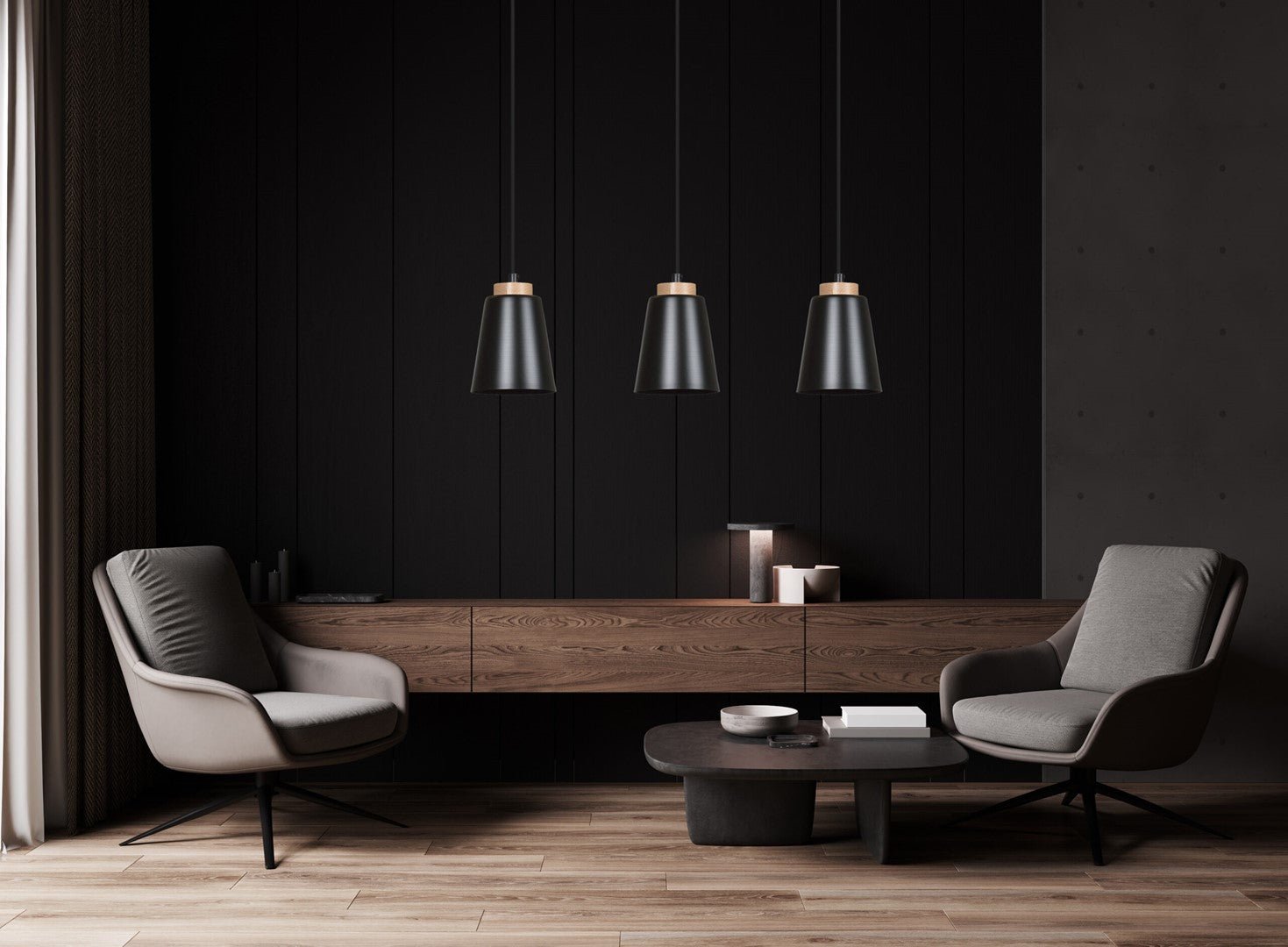 Lampa wisząca BOLERO 1 BLACK skandynawska, drewno, czarna - LAITICA