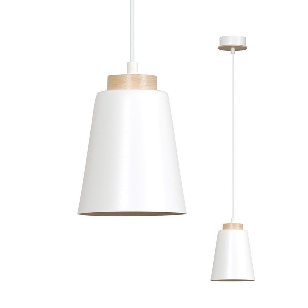 Lampa wisząca BOLERO 1 WHITE skandynawska, drewno, biała - LAITICA