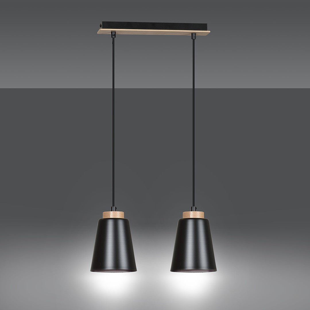 Lampa wisząca BOLERO 2 BLACK skandynawska, drewno, czarna - LAITICA