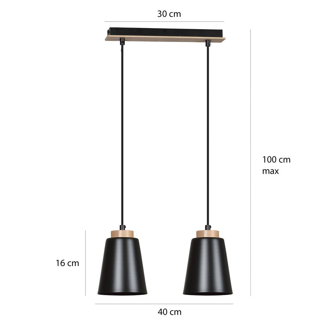 Lampa wisząca BOLERO 2 BLACK skandynawska, drewno, czarna - LAITICA
