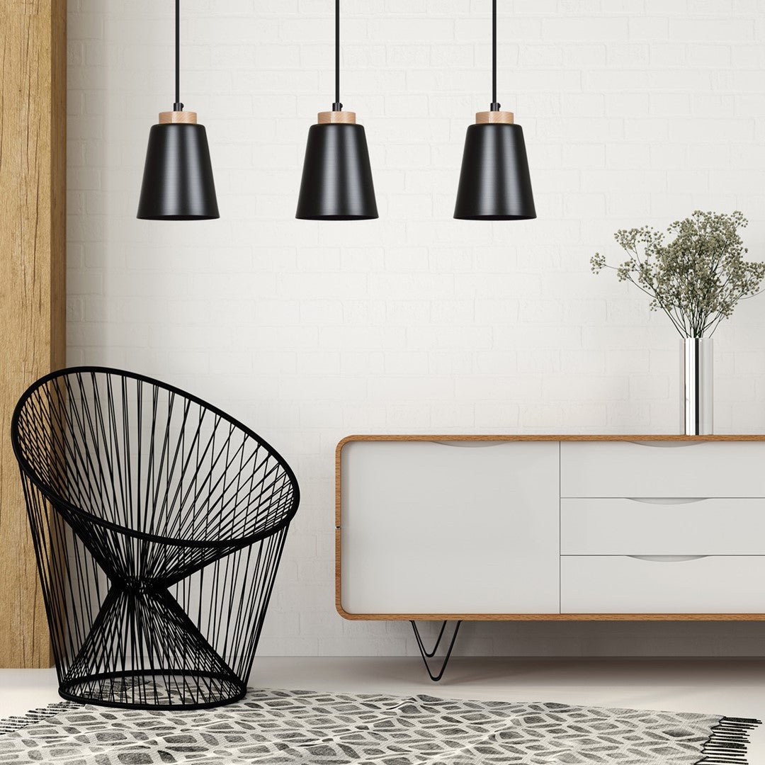 Lampa wisząca BOLERO 3 BLACK skandynawska, drewno, czarna - LAITICA