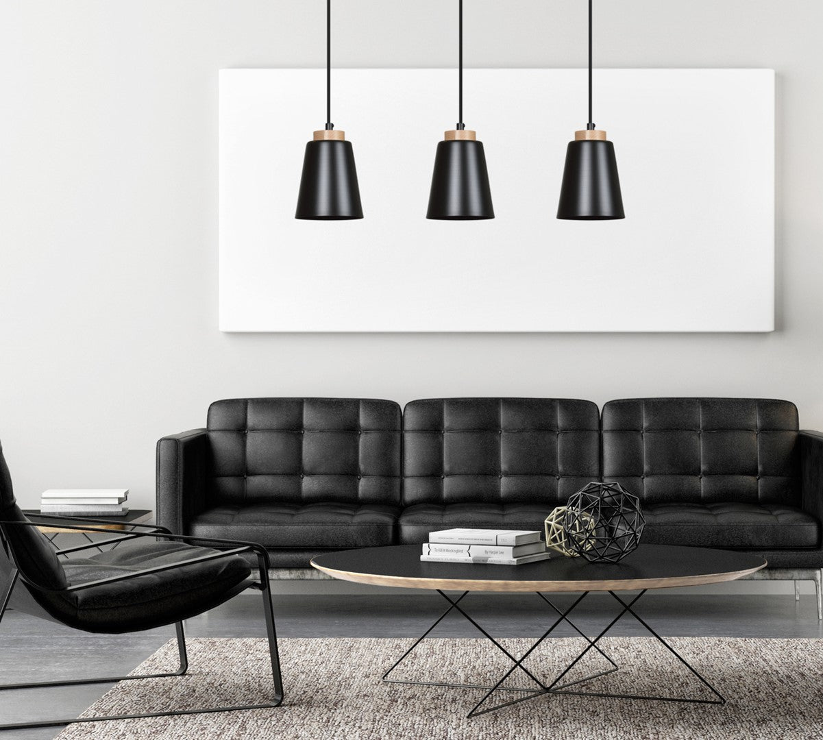 Lampa wisząca BOLERO 3 BLACK skandynawska, drewno, czarna - LAITICA
