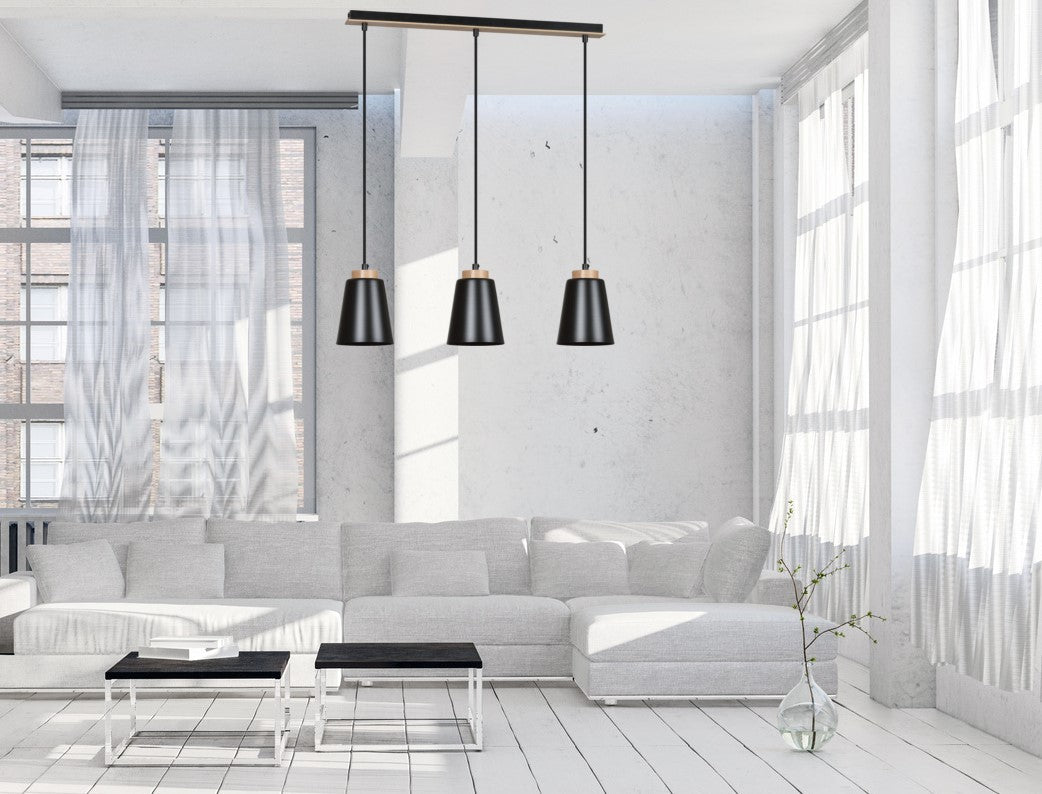 Lampa wisząca BOLERO 3 BLACK skandynawska, drewno, czarna - LAITICA