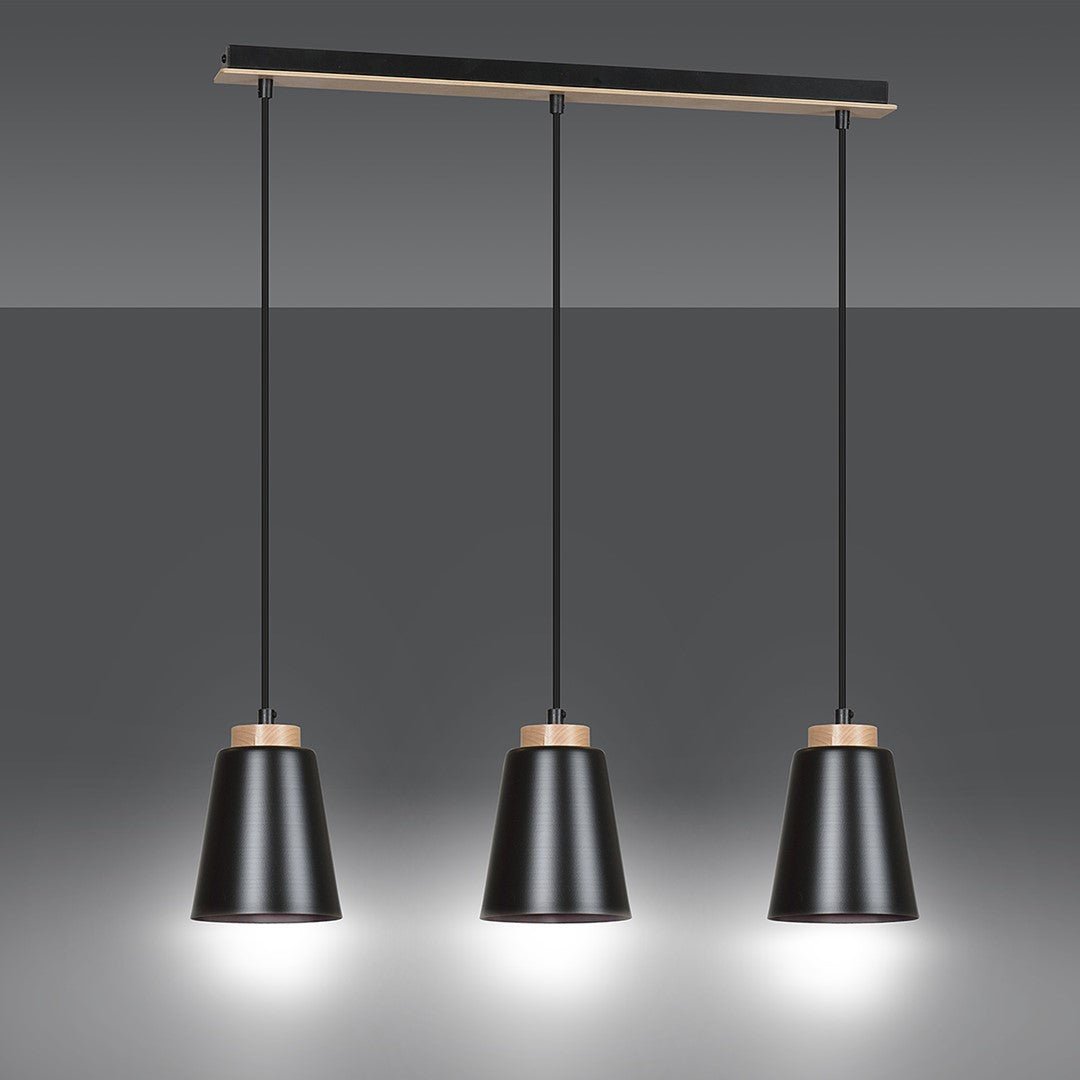 Lampa wisząca BOLERO 3 BLACK skandynawska, drewno, czarna - LAITICA