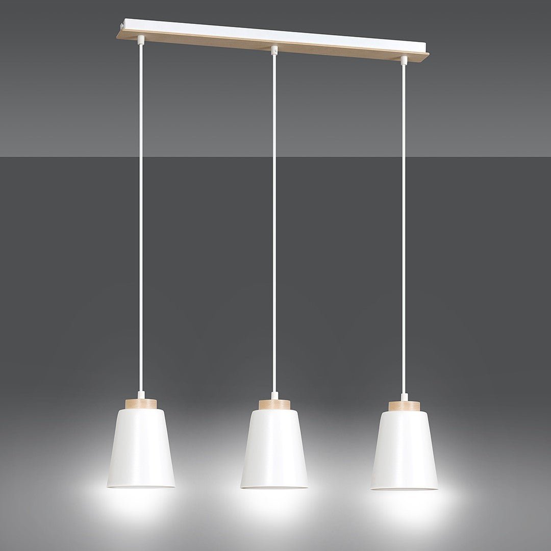Lampa wisząca BOLERO 3 WHITE skandynawska, drewno, biała - LAITICA