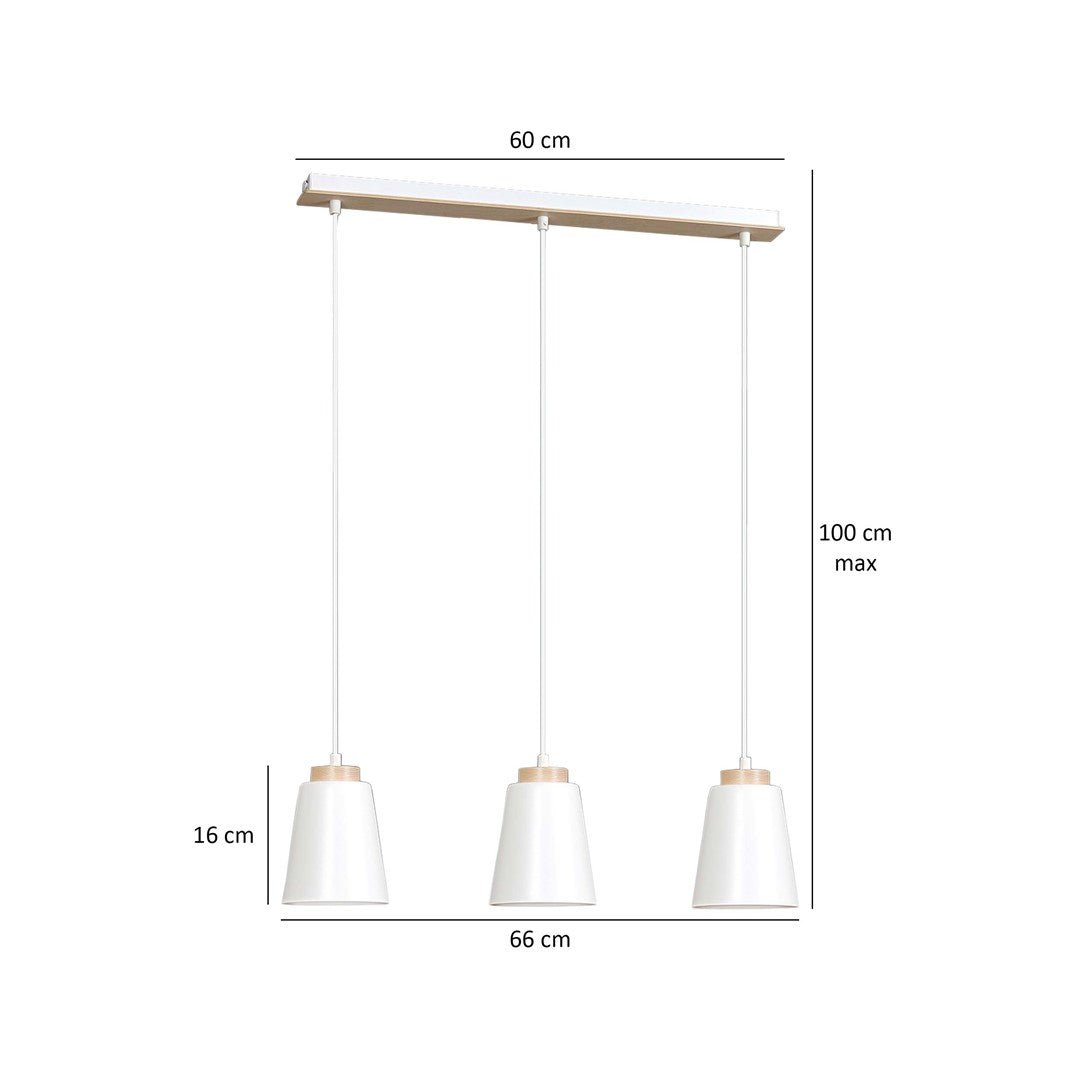 Lampa wisząca BOLERO 3 WHITE skandynawska, drewno, biała - LAITICA
