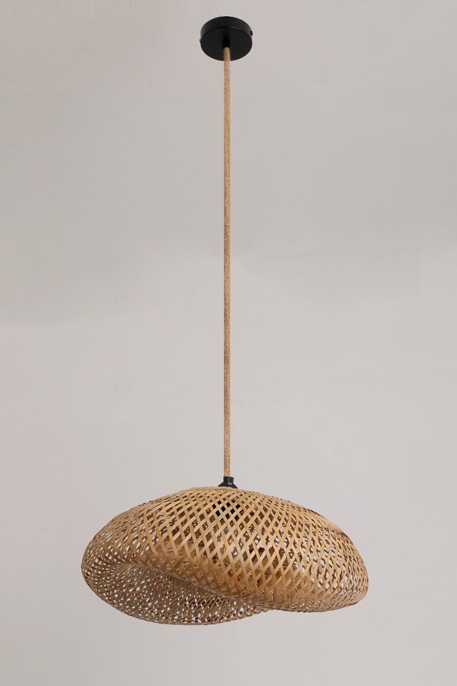 Lampa wisząca BRUGIA M E27 boho BAMBUS Czarna podsufitówka Naturalna Sznur - LAITICA