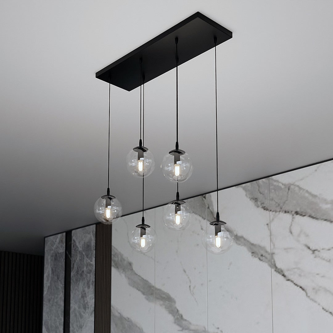 Lampa wisząca COSMO 6 BL TRANSPARENT loft, klosze, czarna - LAITICA