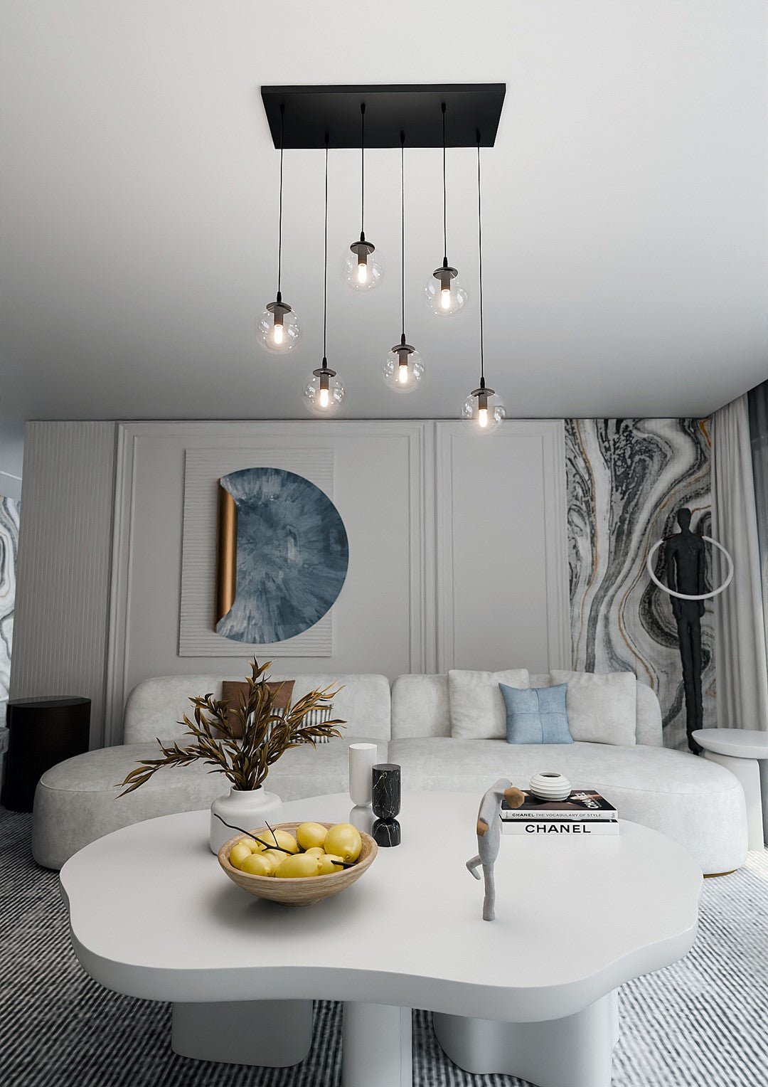 Lampa wisząca COSMO 6 BL TRANSPARENT loft, klosze, czarna - LAITICA