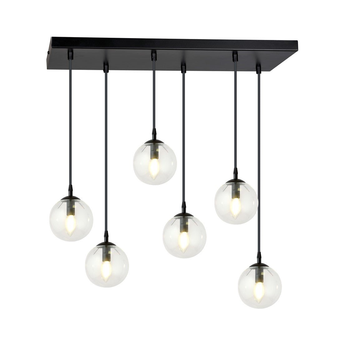 Lampa wisząca COSMO 6 BL TRANSPARENT loft, klosze, czarna - LAITICA