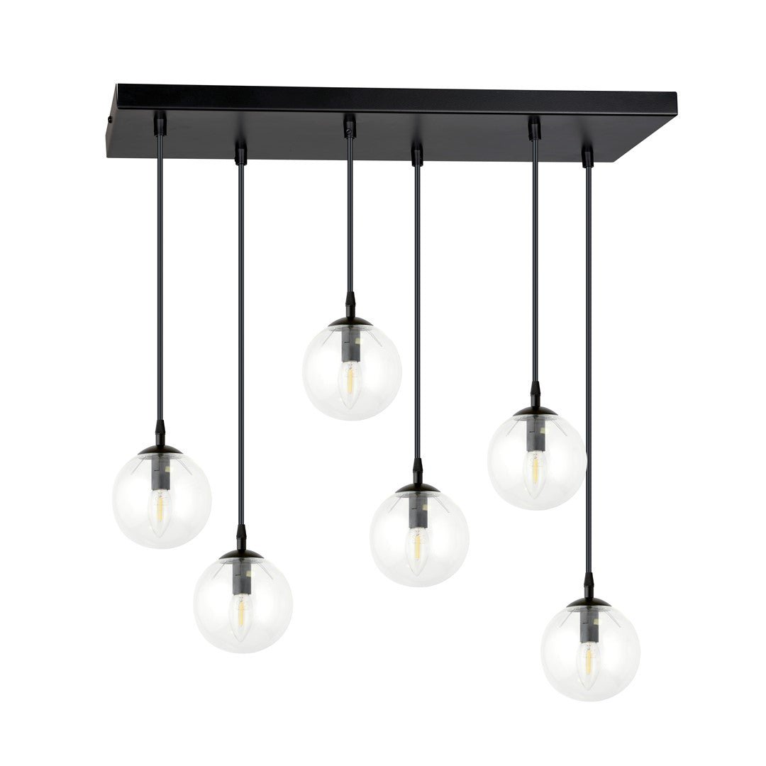 Lampa wisząca COSMO 6 BL TRANSPARENT loft, klosze, czarna - LAITICA