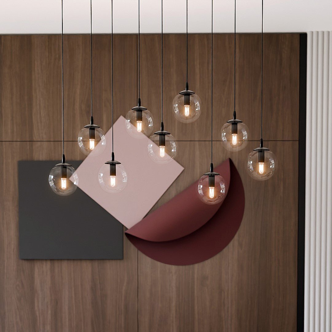 Lampa wisząca COSMO 9 BL TRANSPARENT loft, klosze, czarna - LAITICA