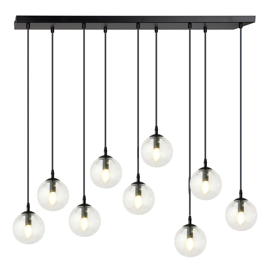 Lampa wisząca COSMO 9 BL TRANSPARENT loft, klosze, czarna - LAITICA