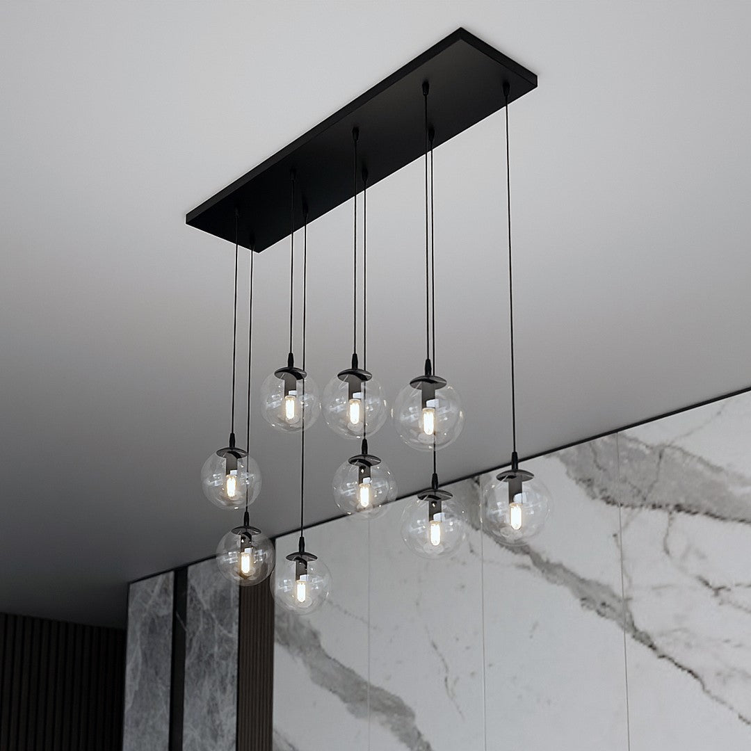 Lampa wisząca COSMO 9 BL TRANSPARENT loft, klosze, czarna - LAITICA