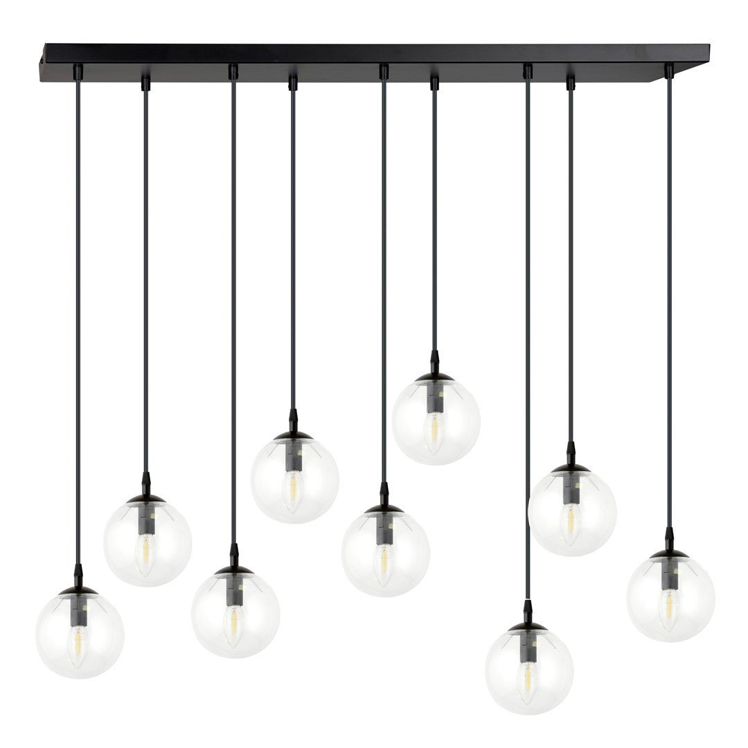 Lampa wisząca COSMO 9 BL TRANSPARENT loft, klosze, czarna - LAITICA