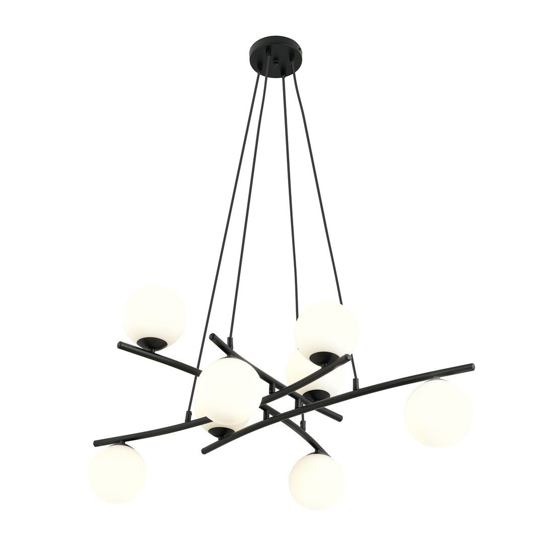 Lampa wisząca CZARNA NICEA regulowana KLOSZ BIAŁY 8 punktów światła E14 - LAITICA