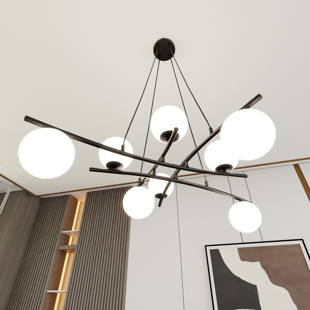Lampa wisząca CZARNA NICEA regulowana KLOSZ BIAŁY 8 punktów światła E14 - LAITICA