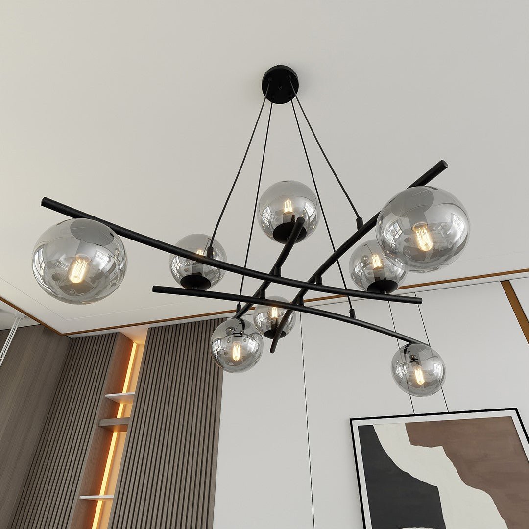 Lampa wisząca CZARNA NICEA regulowana KLOSZ GRAFITOWY 8 punktów światła E14 - LAITICA