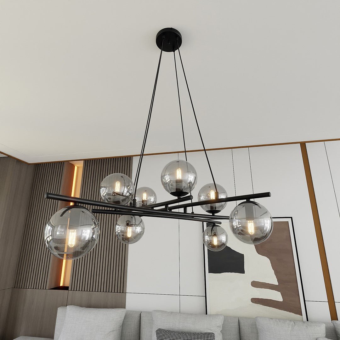 Lampa wisząca CZARNA NICEA regulowana KLOSZ GRAFITOWY 8 punktów światła E14 - LAITICA