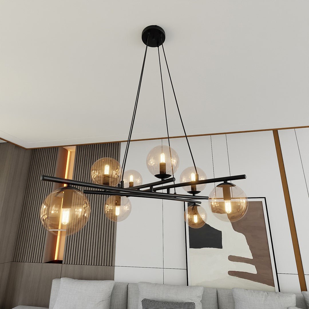 Lampa wisząca CZARNA NICEA regulowana KLOSZ MIODOWY 8 punktów światła E14 - LAITICA