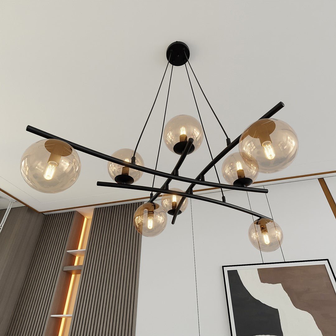 Lampa wisząca CZARNA NICEA regulowana KLOSZ MIODOWY 8 punktów światła E14 - LAITICA