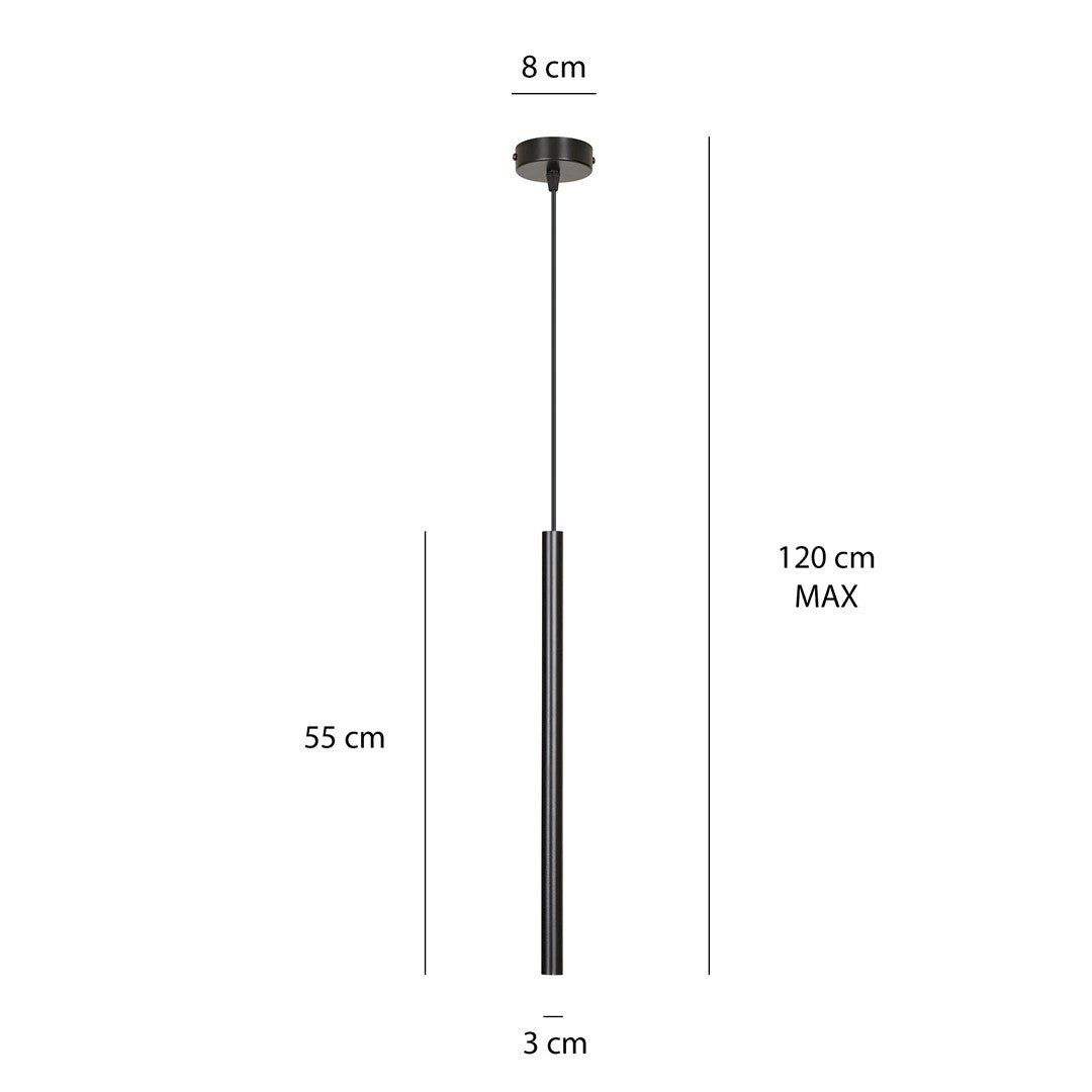 Lampa wisząca czarna SOFIA 1 - punktowa G9 klosz TUBA metalowa REGULOWANA - LAITICA