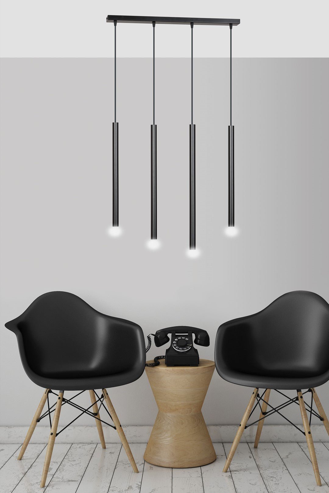Lampa wisząca czarna SOFIA 4 - punktowa G9 klosz TUBA metalowa REGULOWANA - LAITICA