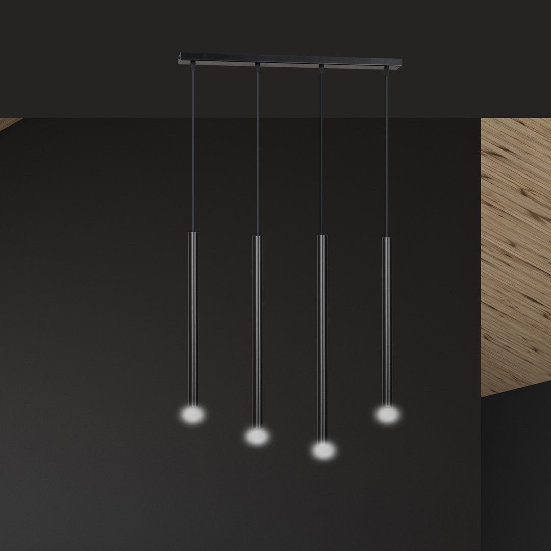 Lampa wisząca czarna SOFIA 4 - punktowa G9 klosz TUBA metalowa REGULOWANA - LAITICA