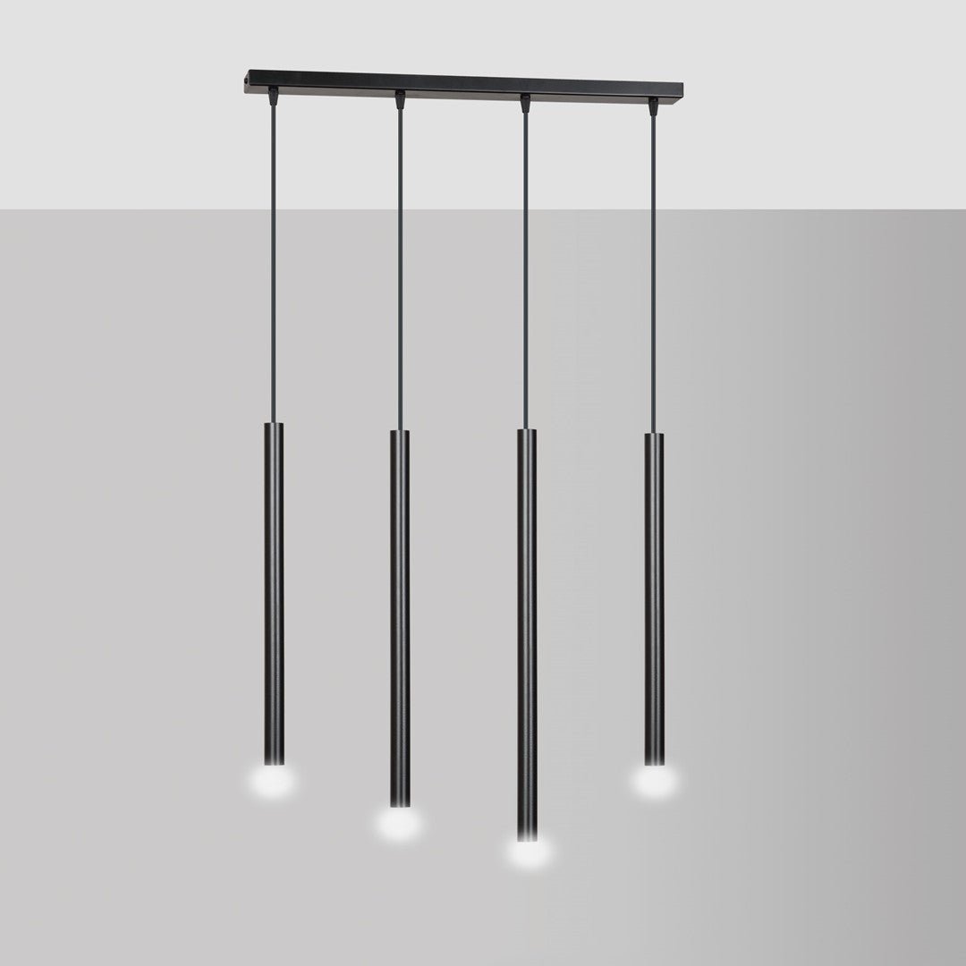 Lampa wisząca czarna SOFIA 4 - punktowa G9 klosz TUBA metalowa REGULOWANA - LAITICA