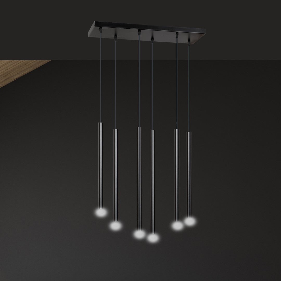 Lampa wisząca czarna SOFIA 6 - punktowa G9 klosz TUBA metalowa REGULOWANA - LAITICA
