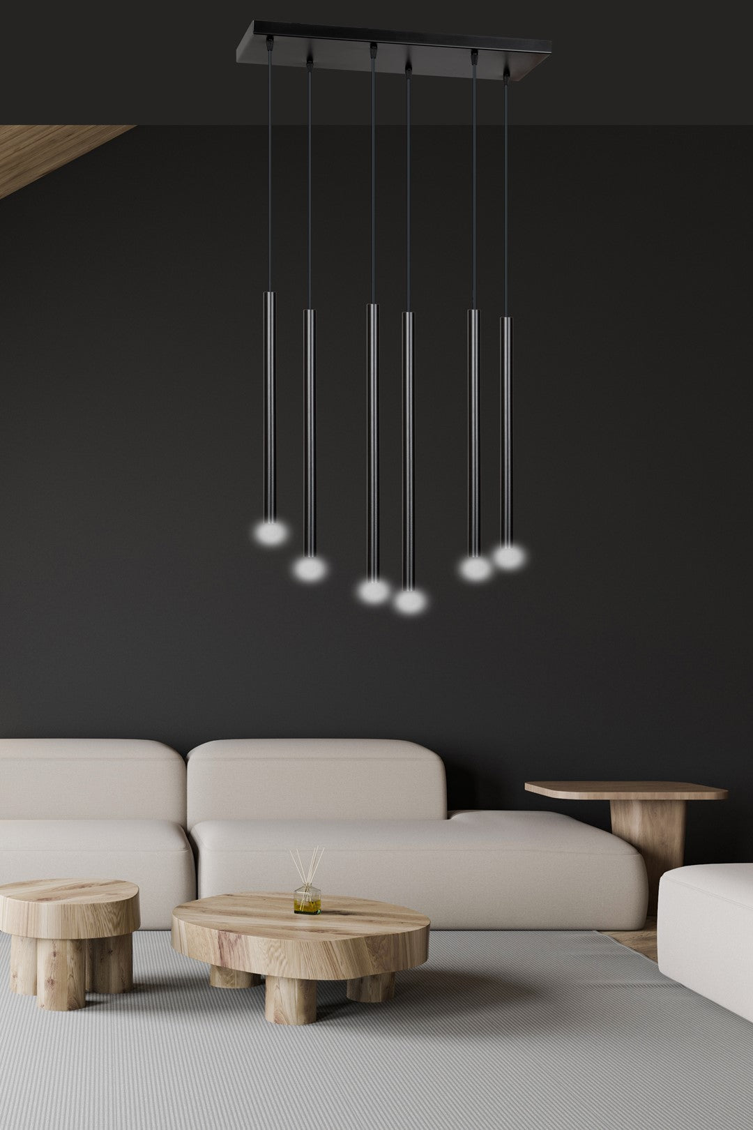 Lampa wisząca czarna SOFIA 6 - punktowa G9 klosz TUBA metalowa REGULOWANA - LAITICA