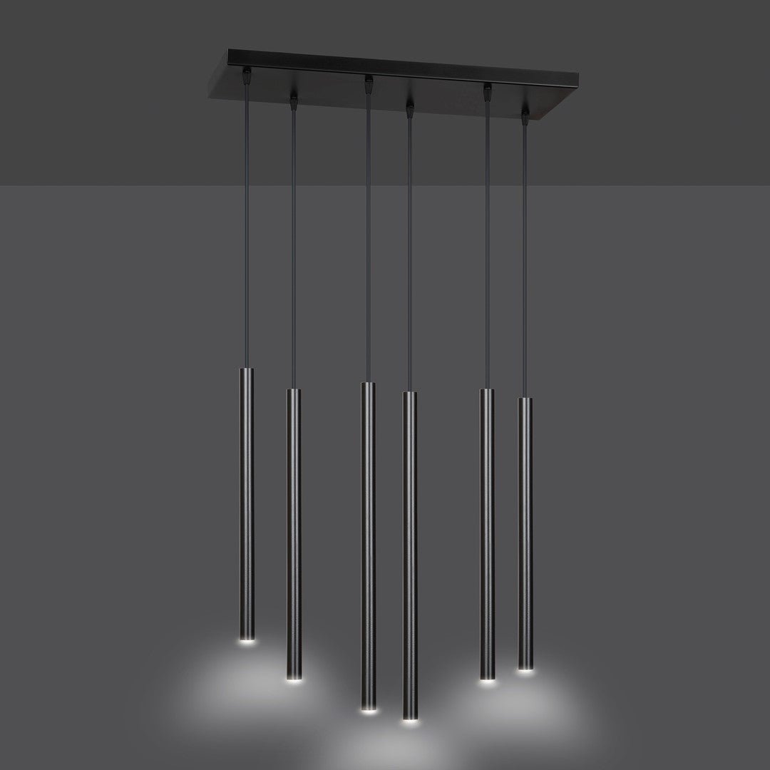 Lampa wisząca czarna SOFIA 6 - punktowa G9 klosz TUBA metalowa REGULOWANA - LAITICA