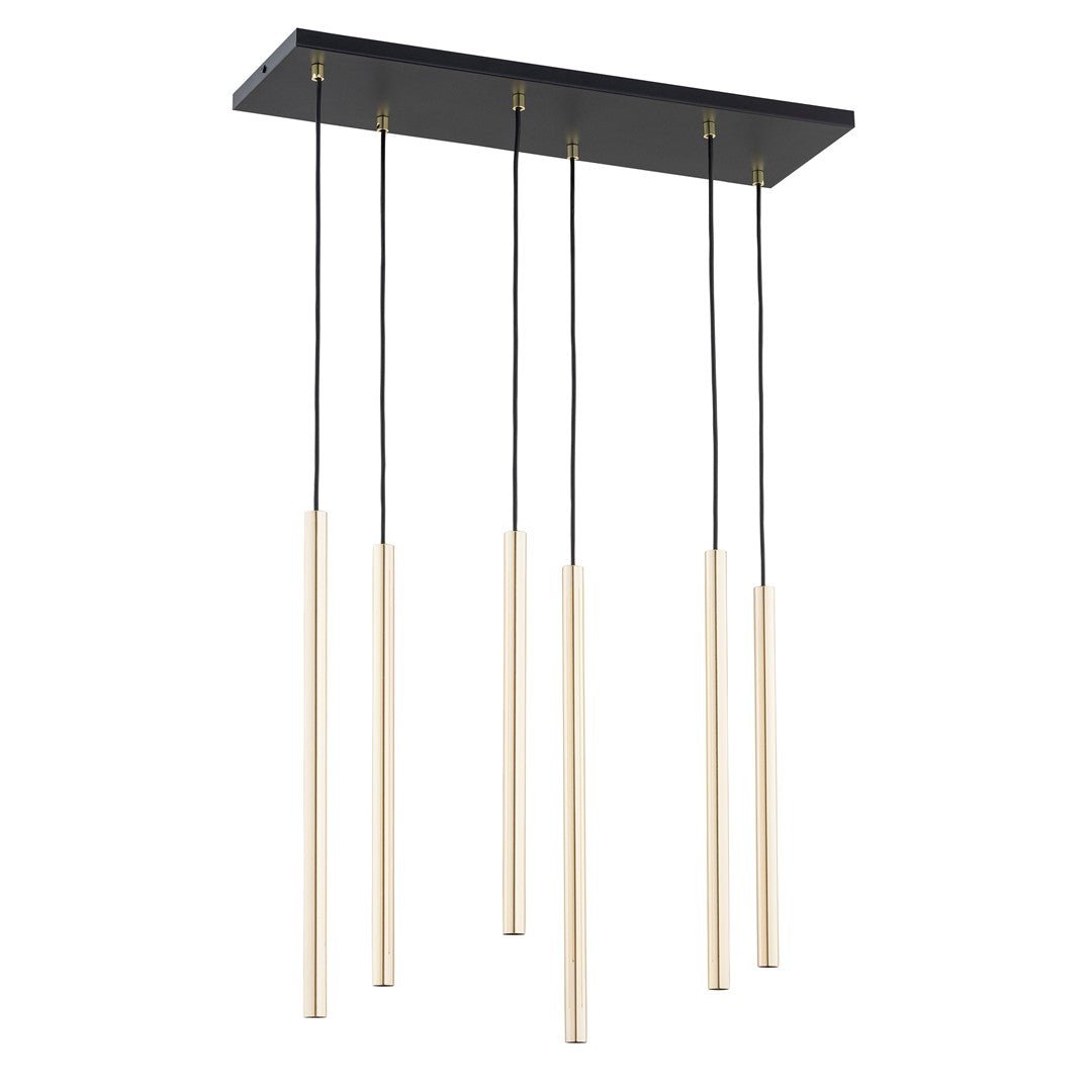 Lampa wisząca czarna SOFIA 6 - punktowa G9 klosz ZŁOTY TUBA REGULOWANA zwis - LAITICA